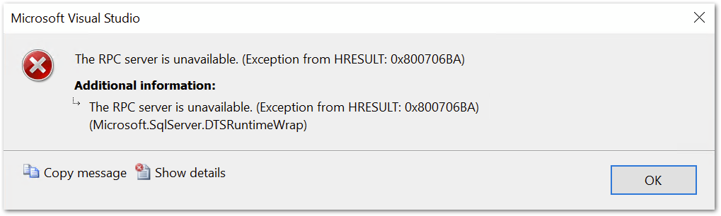 Theobald Software Support - The RPC server is unavailable - Exception from  HRESULT: 0x800706BA - Knowledge base